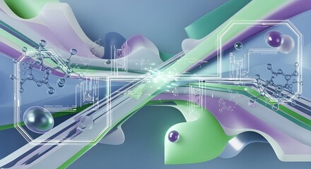 Futuristic Abstract Technology Background with Molecular Structure and Digital Data Flow, Futuristic Tech Abstract Background