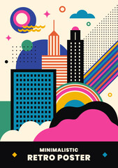 Minimalistic flat cityscape. Retro poster, infographic.