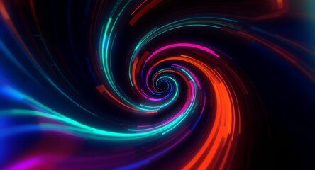 Abstract Neon Spiral Tunnel: Futuristic, Colorful, Dynamic, Glowing, Digital Art.