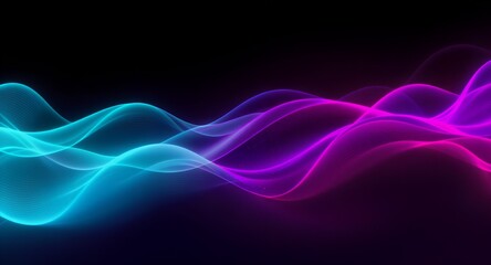Abstract Neon Waves: Dynamic Blue and Purple Light Trails on Black