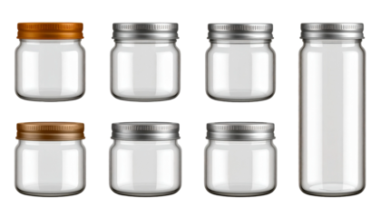 3d realistic glass jars with lids vector package mockups for food preservation, canning and storage. 