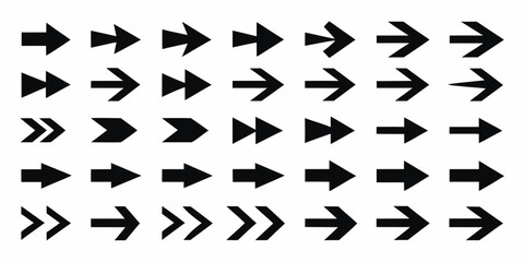 Collection of various black arrow symbols and pointers on a white background