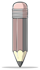 Simple cartoon illustration of a short sharpened wooden pencil with an eraser.