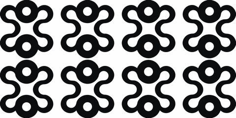 Seamless pattern of black abstract geometric shapes on a white background