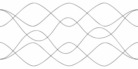 Abstract pattern of intersecting black sine waves on a white background