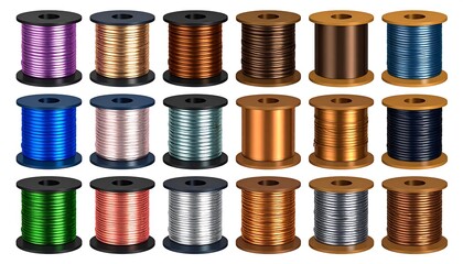 Colorful wire spools on white background