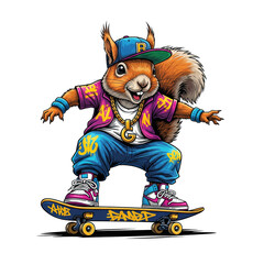 A cool cartoon squirrel on a skateboard. A fun and hip illustration for urban and youth-focused projects.