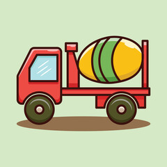Cute colored cartoon vector illustration of a cement mixer for poster, banner, cover, sticker