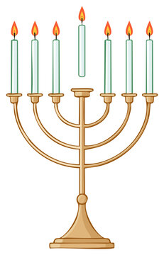 golden menorah with lit candles clip art preview