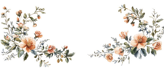 Floral design with peach colored roses and green leaves for wedding invitations and cards design  | png cutout isolated on transparent backddrop