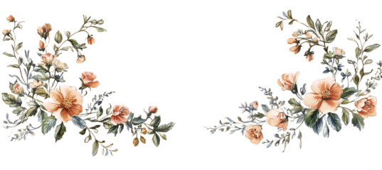 Floral design with peach colored roses and green leaves for wedding invitations and cards design  | png cutout isolated on transparent backddrop