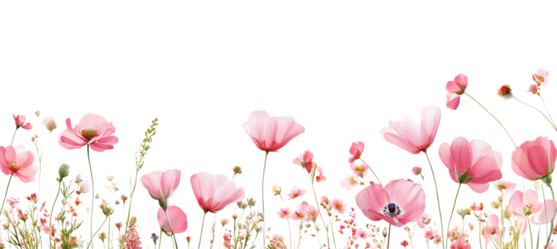 Floral art design with coral flowers and leaves on black background for digital projects and decorations  | png cutout isolated on transparent backddrop