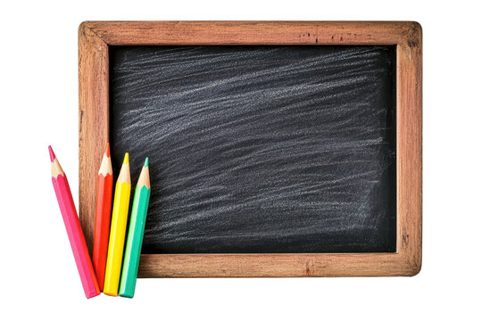 Blackboard with colorful pencils ready for creative learning in an educational environment