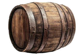 Fototapeta premium Wooden barrel on a white background showcasing craftsmanship and texture suitable for rustic decoration or beverage storage