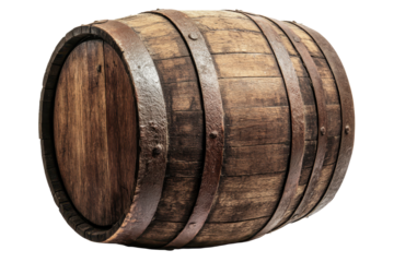 Wooden barrel on a white background showcasing craftsmanship and texture suitable for rustic decoration or beverage storage