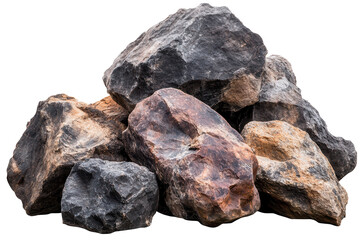 Fototapeta premium Collection of rough boulders exhibiting varied textures and colors found in natural landscape near mountain range