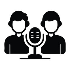 Interview Silhouette Icon – Solid Person with Microphone Flat Vector