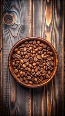Fototapeta premium Oval bowl filled with roasted coffee beans on rustic wooden table