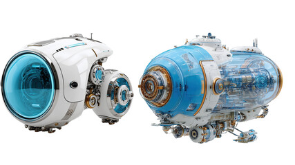 Futuristic Turbo Engine Design with Blue and Copper Elements on Transparent Background