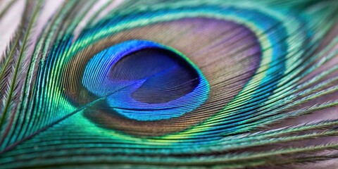Obraz premium Close up macro view of a vibrant peacock feather eye detail