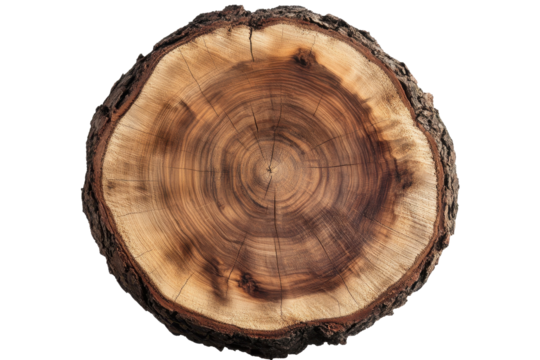 Round wooden tree slice trunk stump captured in high detail showcasing unique grain patterns and natural hues