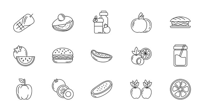 Hand Drawn Food Icons Line Art Set