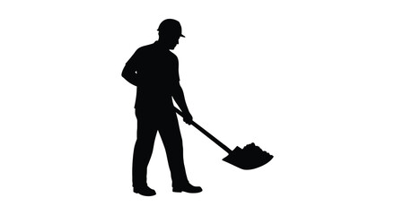 Man in silhouette digging with a shovel outdoors