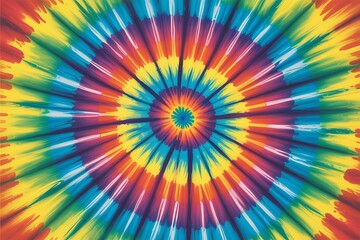 Vibrant tiedye pattern with concentric circles of rainbow colors, creating a psychedelic and retro aesthetic