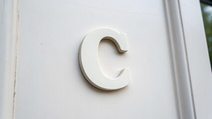 A metallic 3D five-letter alphabet symbol icon on a shiny silver door handle