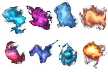 Collection of isolated nebula cloud patterns in vibrant colors showcasing cosmic beauty and diversity in a captivating arrangement