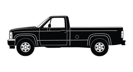 Black pickup truck in a simple line drawing style © msunny93