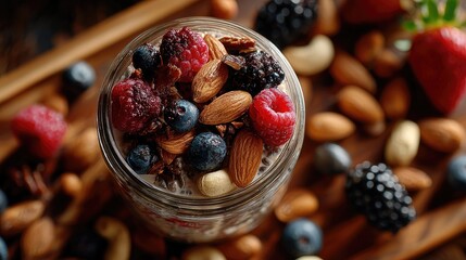 Glass jar filled with layered parfait