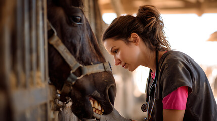 Equine dentistry check up, concept of veterinary care

