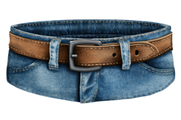 Belt with a hole designed from denim jeans fabric displayed on a transparent background in a standard gigapixel resolution
