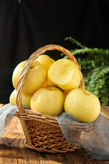 Fresh Golden Fuji Apples in Rustic Wicker Basket - Yantai Orchard Harvest Gallery Photo