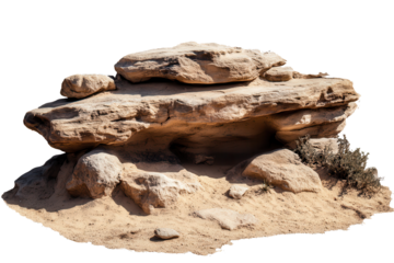 Desert rock formation with unique textures and shapes located in an arid desert environment during bright daylight conditions