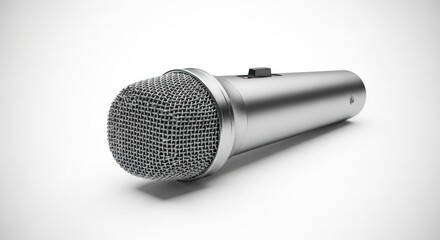 Silver Microphone Isolated on White Background for Audio Recording, Podcast, Vocal Performance