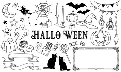 ハロウィンイメージのおしゃれな線画
ベクターイラストセット/かぼちゃ/ラインアート