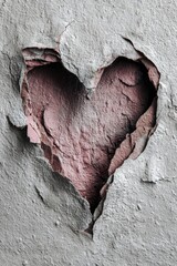 Heart-shaped hole in weathered gray wall