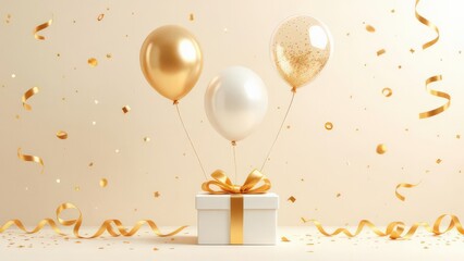 Golden Anniversary Celebration with Balloons and Gift Box