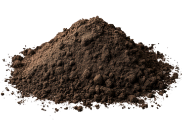 Pile of dark soil isolated on a transparent background suitable for gardening, landscaping, and agricultural projects showcasing its rich texture and nutrient content