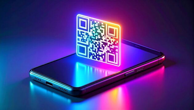 Smartphone with glowing QR code
