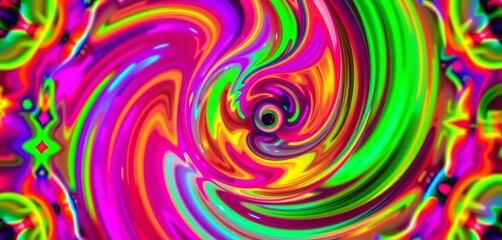 Kaleidoscopic swirling vortex of vibrant, neon colors, creating a hypnotic, psychedelic effect,  infinite,  neon
