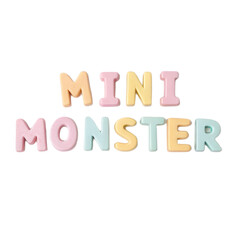 MINI MONSTER pastel letter design with transparent background creates playful and cheerful visual for creative projects
