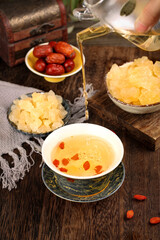 Handmade Yellow Rock Candy and Herbal Tea Traditional Chinese Confectionery Ancient Method Large Grain Crystals