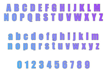 Set of 3d glass fonts with subtle Purple-Pink gradient overlay , Uppercase , lowercase and numbers ; PNG
