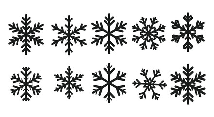 Black snowflakes on a white background in two rows