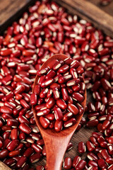 Fresh Red Kidney Beans from Guizhou China in Wooden Spoon - Traditional Small Farmer Harvest Mixed Grains