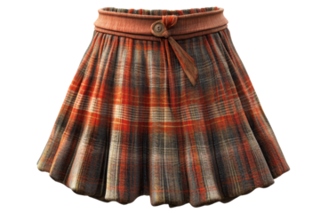 Traditional kilt with a checkered pattern featuring warm colors, showcasing intricate pleats and a buttoned waistband, ideal for cultural events and celebrations