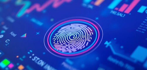 Close-up of fingerprint scanner verifying access to secure financial data on a tablet, security, touch